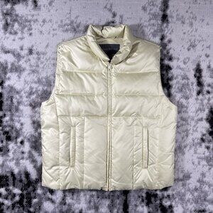Banana Republic Puffer Vest Womens Size Large Ivory Full Zip Pockets Down Fowl